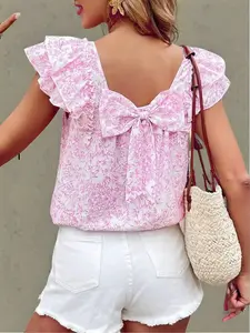Plus Size Women's Floral Shirt, Fitted Woven Boho Floral Blouse for All Seasons, Casual Classy Top, Casual Top for Lady Everyday Wear