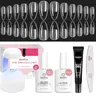 Beetles Gel Nail Kit with Nail Dehydrator and Primer, 576Pcs Half Matte Etch-X Gel Nail Tips Solid Nail Glue Mini Nail Lamp Acrylic Nail Tips Easy DIY Nail Extension Set Gift for Women