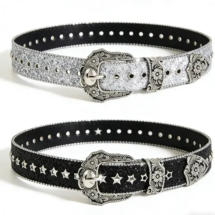 Sparkly Rhinestone Decor Belt, Y2K Hip Hop Style Floral & Star Motifs, Adjustable Belts for Daily Clothing Decor & Parties, Fashion Accessories