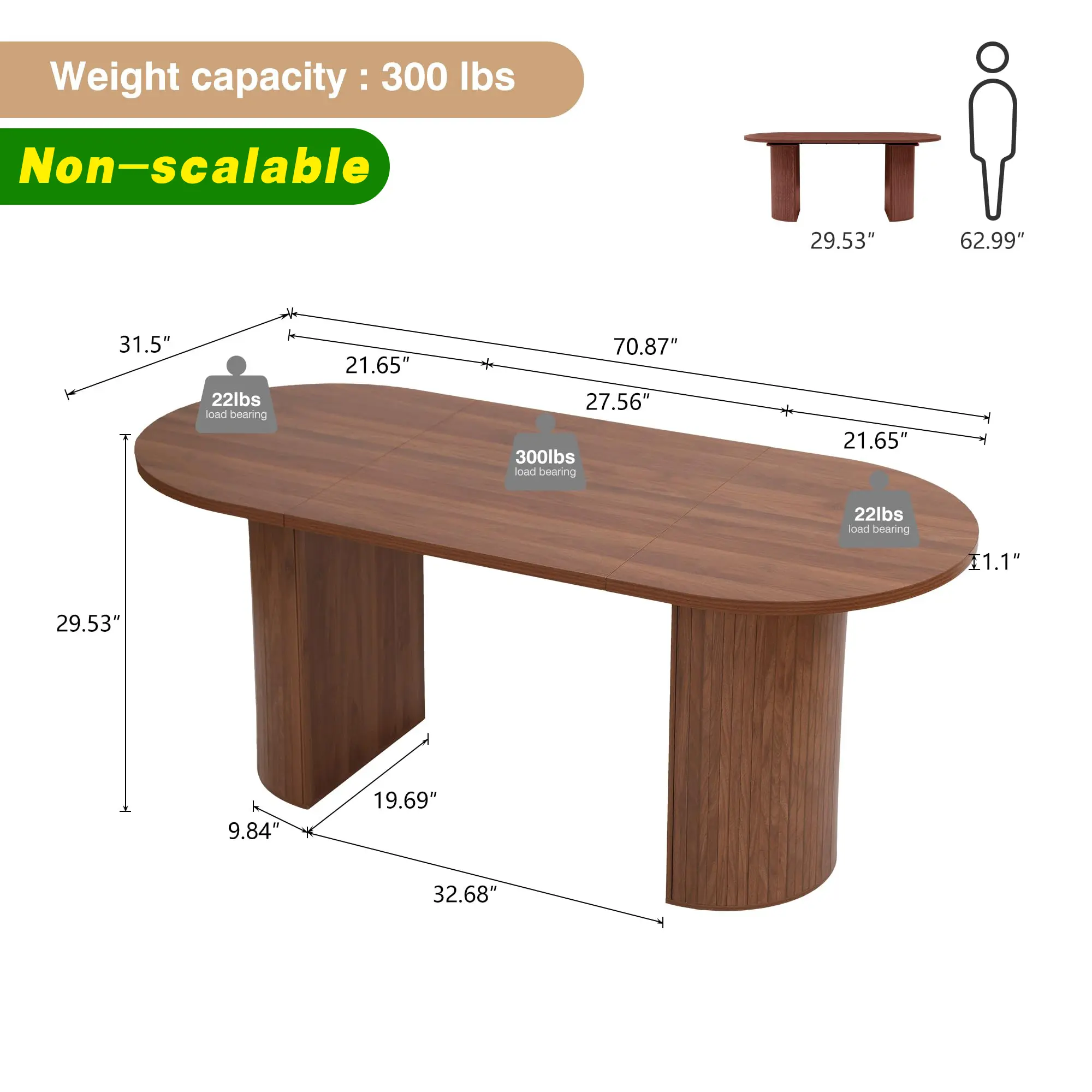 Walnut 70" Oval (Semi-cylindrical Legs)