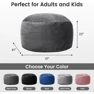 Kromax Large 3.5’ Bean Bag Chair for Kids, Teens, Adults, Memory Foam, Easy to Clean Washable Soft Suede Cover, Reinforced Zipper, Perfect for Living Room, Den, Bedroom, or Dorm, Dark Grey