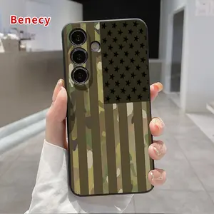 Straight Edge TPU Phone Case Compatible with SAMSUNG Galaxy S23 Ultra S24 Plus S25 S22+ Camouflage flag Pattern Drop Protection Shockproof Soft Liquid Silicone Smartphone Cover