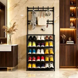 2026 Coat Rack with 8 Double Hooks 5 Layers Non-Woven Fabric Space-Saving Storage for Entryways Living Rooms Hallways Separate Shoe Rack Multicolor Iron Pipe 16 mm & 9.8 mm