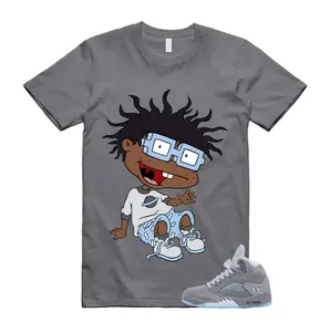 AJ 5 Wolf Grey Ice Blue Light Graphite White Icy Shirt Match Sneaker, Wolf Grey 5 Outfit Men, 100% Cotton, Classic Fit, Unisex Top, Unisex Shirt Gift