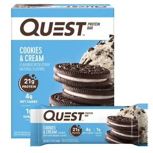 Cookies & Cream Protein Bars, 21g Protein, 4g Net Carbs, 1g Sugar, Gluten Free, Keto Friendly, 4 Count