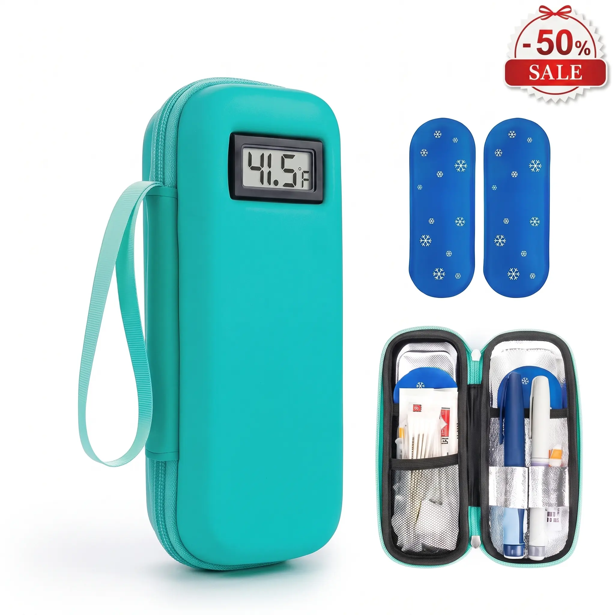 Insulin Cooler Travel Case with Temperature Display - Refrigerated Travel Case Diabetic Travel Case with 2 TSA Approved Ice Pack for Trip and Daily