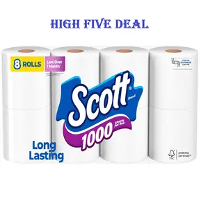 Scott 1000 Toilet Paper, 8 Rolls, Septic-Safe, 1-Ply Toilet Tissue