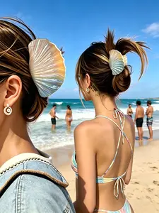 2pcs/set Gradient Iridescent Shell Hair Claw Clips, Large & Small Seashell Hair Clips, Nautical Beach Accessories for Women, Summer Party Hair Clips