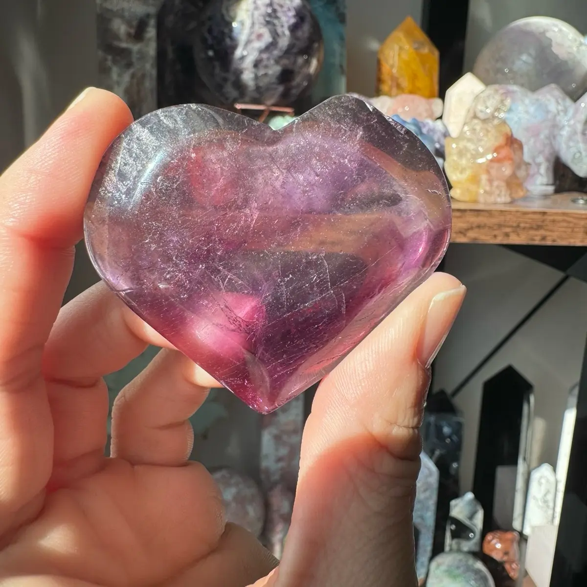 Purple fluorite crystal heart