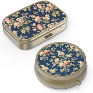 1/2 Pill Case Pill Box with Mirror Retro Small Pill Case for Purse or Pocket Bronze Pill Box or Vitamins, Fish Oil, Supplements,