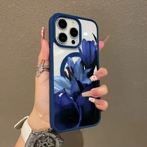 Adorable Magnetic Case for iPhone11/12/13/14/15/16/17/promax Blue Lily MagSafe Compatible, Lightweight, Anti-Fall | Girly & Chic Style