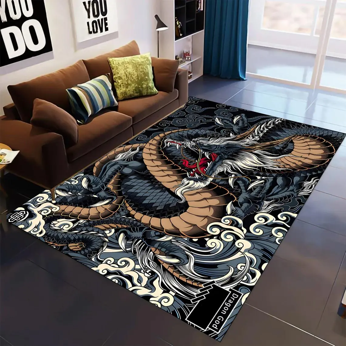 Dragon Pattern Floor Mat, 1 Count Non-slip Soft Floor Carpet, Decorative Area Rug for Home Living Room Bedroom Study Room, Home Decor Rugs, Home Supplies Rug