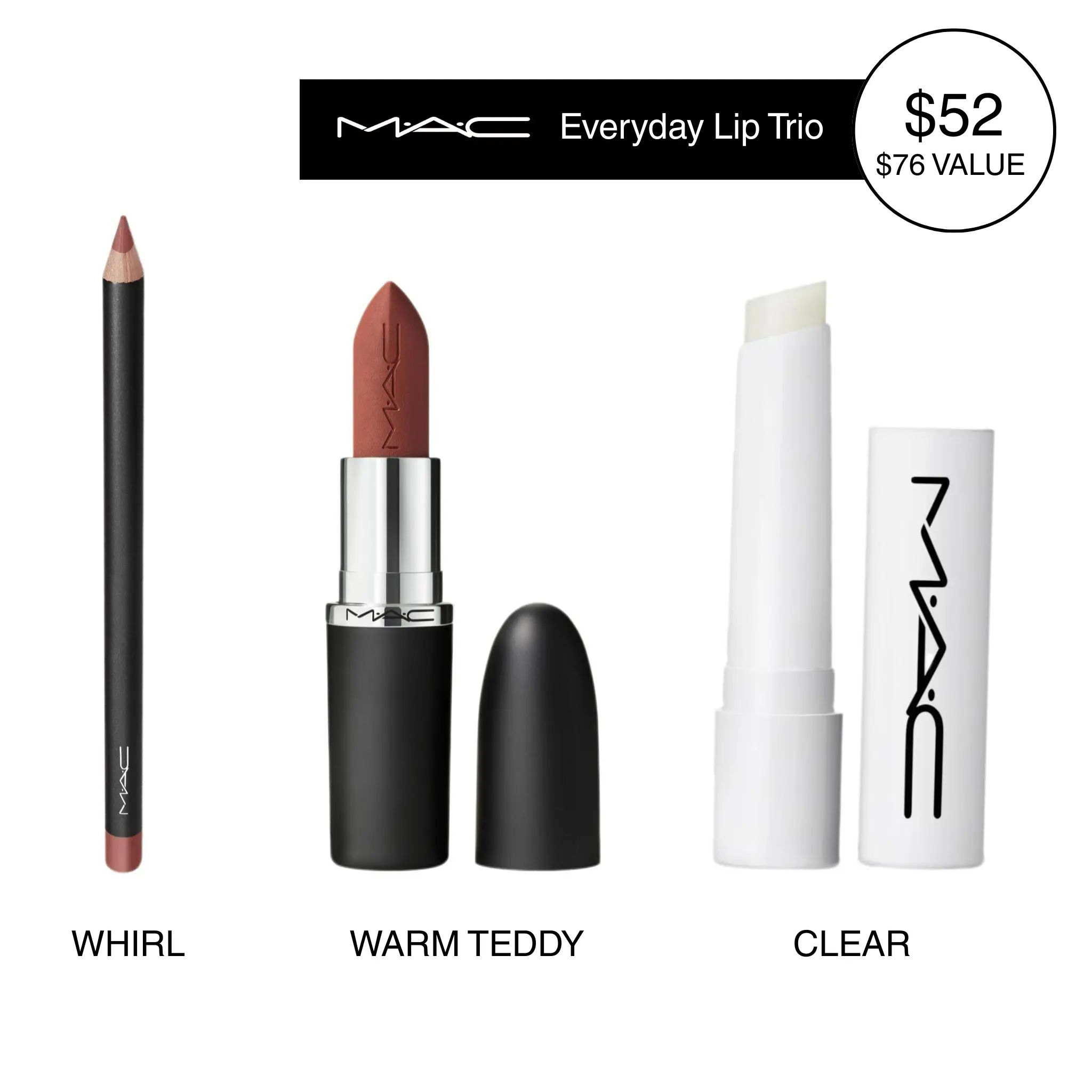 MAC Everyday Lip Trio - Lip Pencil + M·A·Cximal Silky Matte Lipstick + Squirt Plumping Gloss Stick MAC Everyday Lip Trio - Lip Pencil + M·A·Cximal Silky Matte Lipstick + Squirt Plumping Gloss Stick