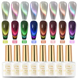 VOKY 8 Pack Cat Eye Gel Nail Polish Set 01-08 - Magnetic 3D Holographic Collection, UV LED Soak Off Glitter Sparkle Nail Art Kit, 5-Free Long Lasting High Gloss