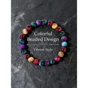 1 Bohemian crystal bracelet with colorful tiger eyes for women, an ideal gift for mothers or friends, versatile casual outfit gift, Crystal Beaded, Boho Style Bracelet