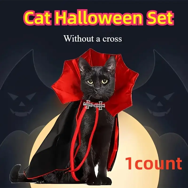 Cat Costume Cape Set for Small Dogs, Vampire Pet, Halloween Holiday Party Accessory, Festive Pet Dress-Up, Perfect for Cat Lovers