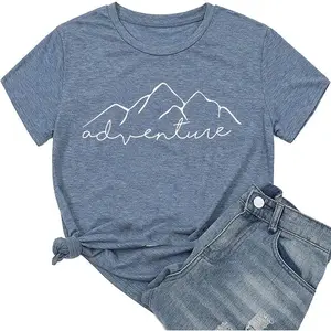 Women Mountain Adventure Workout Tanks Hiking Camping Graphic Athletic Sleeveless Funny Tee Tops soft stretchy fabric breathable quick-dry fabric Womenswear Streetwear Casual Tshirt A-Green Crewneck Fitted Shortsleeve