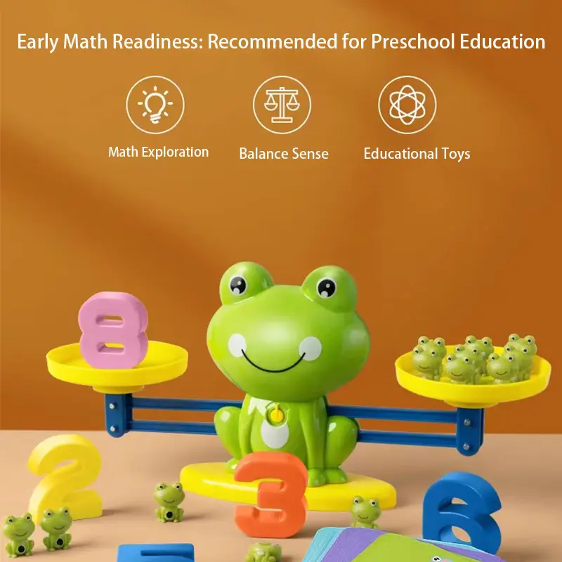 Interactive Frog Balance Scale Toy - Colorful Educational Manipulative with Activity Cards, STEM Activity, Math Exploration Game for Preschool Kids, Parent-Child & Solo Play