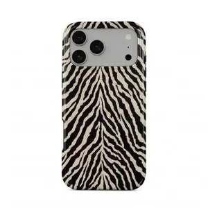 Centered Zebra Stripe Phone Case for iPhone 17 Pro Max, Dark Black Editorial Animal Print Shockproof Cover, Feminine Zebra Print Cover for Iphone 17 Promax, 17 Pro, 16 Promax