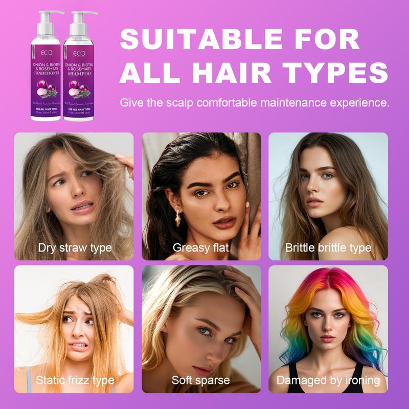 ECO Finest Onion and Rosemary Biotin Shampoo and Conditioner Set, suitable for all hair types, moisturizing formula, paraben-free, 800ml total.