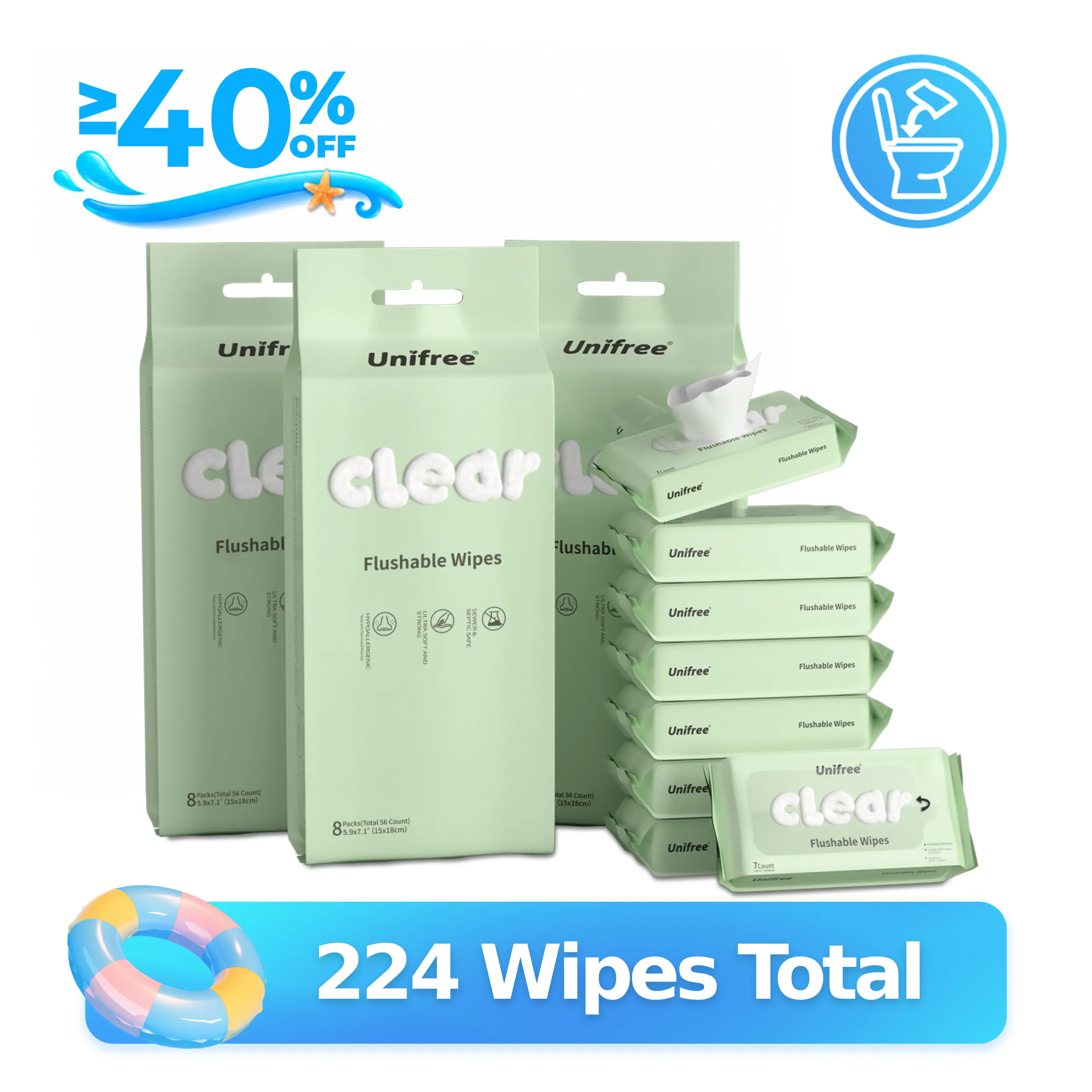 32 Travel Packs (224 Wipes Total)