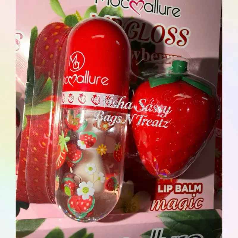 Strawberry Makeup Lip Kit, Everyday Use Gloss & Balm Duo Set  Lipgloss Glossy Cosmetic