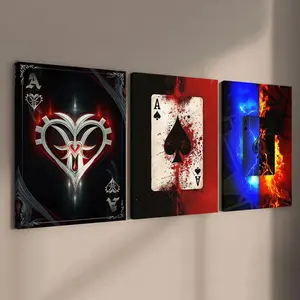 3Counts Wooden Framed Canvas, Cool Creative Poker Ace Poster, Fashion Living Room Decoration, Modern Art, Perfect Home Poster, Wall Art Murals, Apartment Dormitory, High Definition, Waterproof, Art