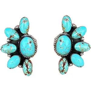 Western Earrings Boho Turquoise Oval Drop Dangle Earrings for Women Beaded Western Flower Teardrop Earrings Vintage Ethnic Alloy Pendant Jewelry Gift