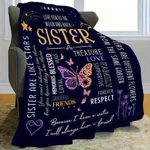 Sister Flannel Blanket – Soft, Warm Throw with Inspirational Messages & Butterfly Design – Perfect for Office, Camping, Travel – All-Season Gift, Machine Washable, Tear-Resistant, -280GSM