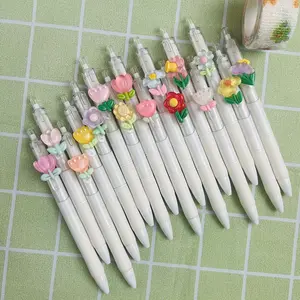 5/10pcs Floral Retractable Gel Pen Set, Quick-Dry Black Ink, Fine Point 0.5mm - Smooth Writing for Journaling & Drawing, Aesthetic Pens, for Return School