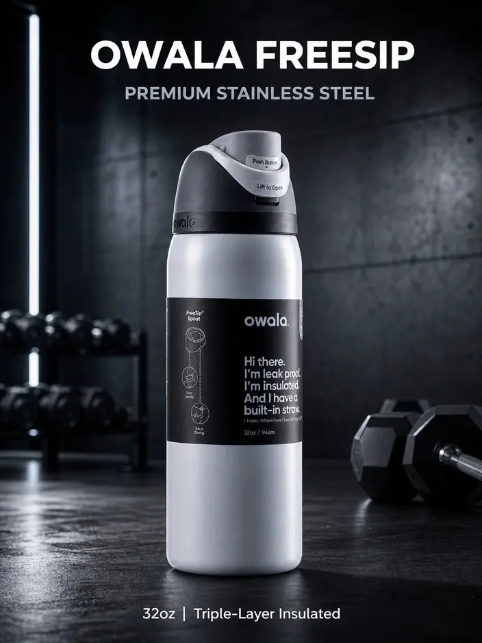 32oz Triple Layer Insulated Stainless Steel Water Bottle, Leak Proof Flip Top Lid with Built-In Straw, BPA Free Sports Travel Tumbler for Gym Workout Outdoor