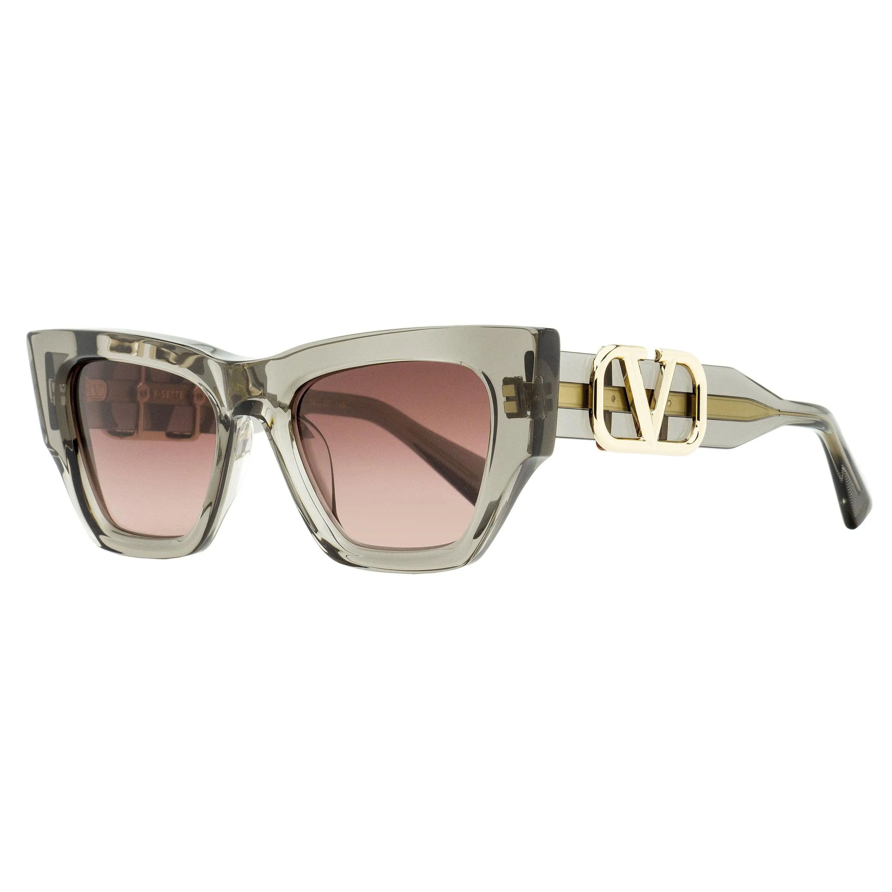 Valentino V-Sette Statement Frame Sunglasses, VLS-166 C, Transparent Gray, 52mm, with Gold V Plaque, Statement Frame Glasses