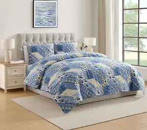 VCNY Home Joel Blue/Yellow 3-Piece Patchwork Quilt Set, King
