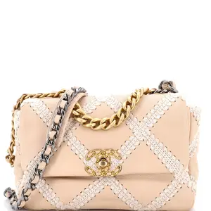 Pre-owned CHANEL material Messenger Bags 19 Flap Bag Crochet Quilted Calfskin Medium by Rebag