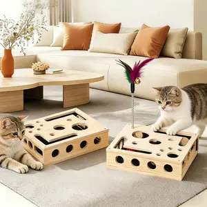 Cat Nail File and Scratching Puzzle Toy Box, Scratcher Board, Rich Scratch Box, Wooden Sandpaper Surface, Suitable for Indoor Cats, Stress-Free Alternative to Nail Clippers and Claw Grinders, Cat Self-Entertainment Toy