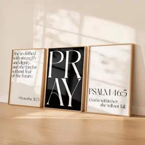 Black White Christian Wall Art Set of 3 Bible Verse Printable Bundle Minimalist Scripture Posters Modern Religious Decor for Girls