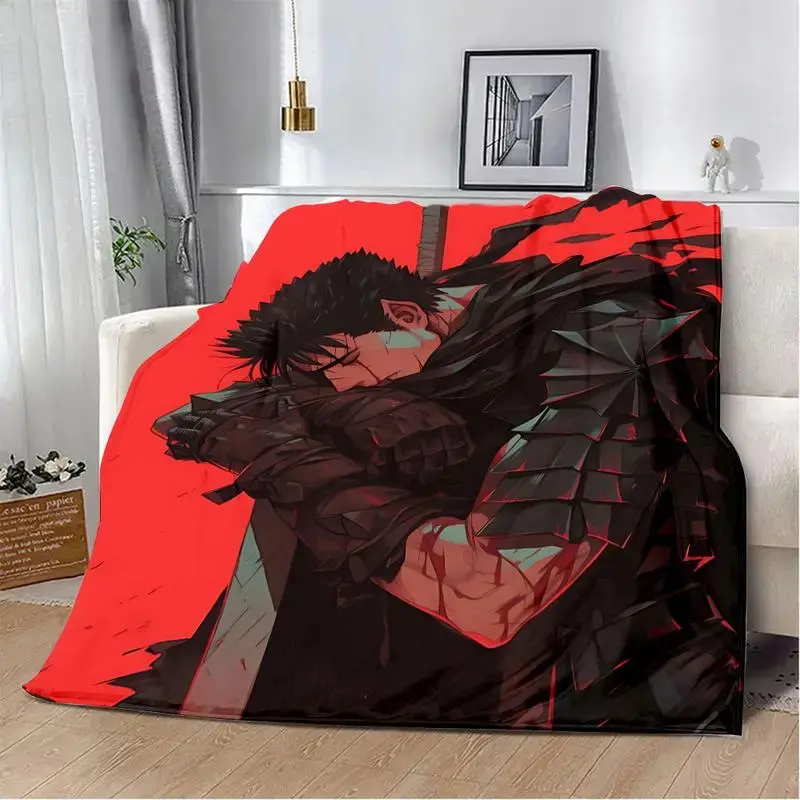 Berserk Guts Berserker Armor Microfibre Fleece Throw Blanket - Dark Fantasy Anime Print, Breathable, Wrinkle Resistant, Unisex All-Year-Round Use, Red-Black Japanese Merch, Machine Washable Home Bedding Sofa Cover, Otaku Gamer Room Room Decor Gift, Berser