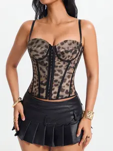 Women's Leopard Print Corset Top - Front Hook & Eye, Back Lace-Up, Adjustable Straps, Fit | Perfect for Club Nights, Date Nights & Edgy Party Looks | On Sale | Women's Vacation Tops | Womenswear