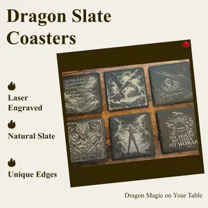 Fourth Wing Inspired Dragon & Lightning Slate Coaster Set, Bookish Fantasy Decor