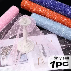 50cm X 4m Snowflake Mesh Ribbon, Rose DIY Craft Material, Valentine's Day Wedding Mother's Day Gift Wrap, Thick Velvet Texture Floral Packaging Paper