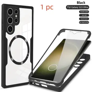 360 Degree Full Body Rugged Shockproof Magnetic Phone Case, Slim Clear Phone Protective Cover, Protection, Phone Accessories Compatible with Samsung Galaxy S25 S24 S23 S22, Casing