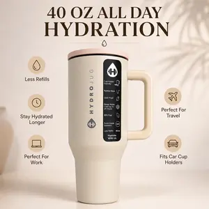 HydroJug 40oz Cream Beige Tumbler with Handle & Straw, Vacuum Insulated Stainless Steel Travel Mug, Leakproof Large Capacity Cup, 24H Cold Retention, Cup Holder Friendly Water Bottle for Office, Gym & Travel