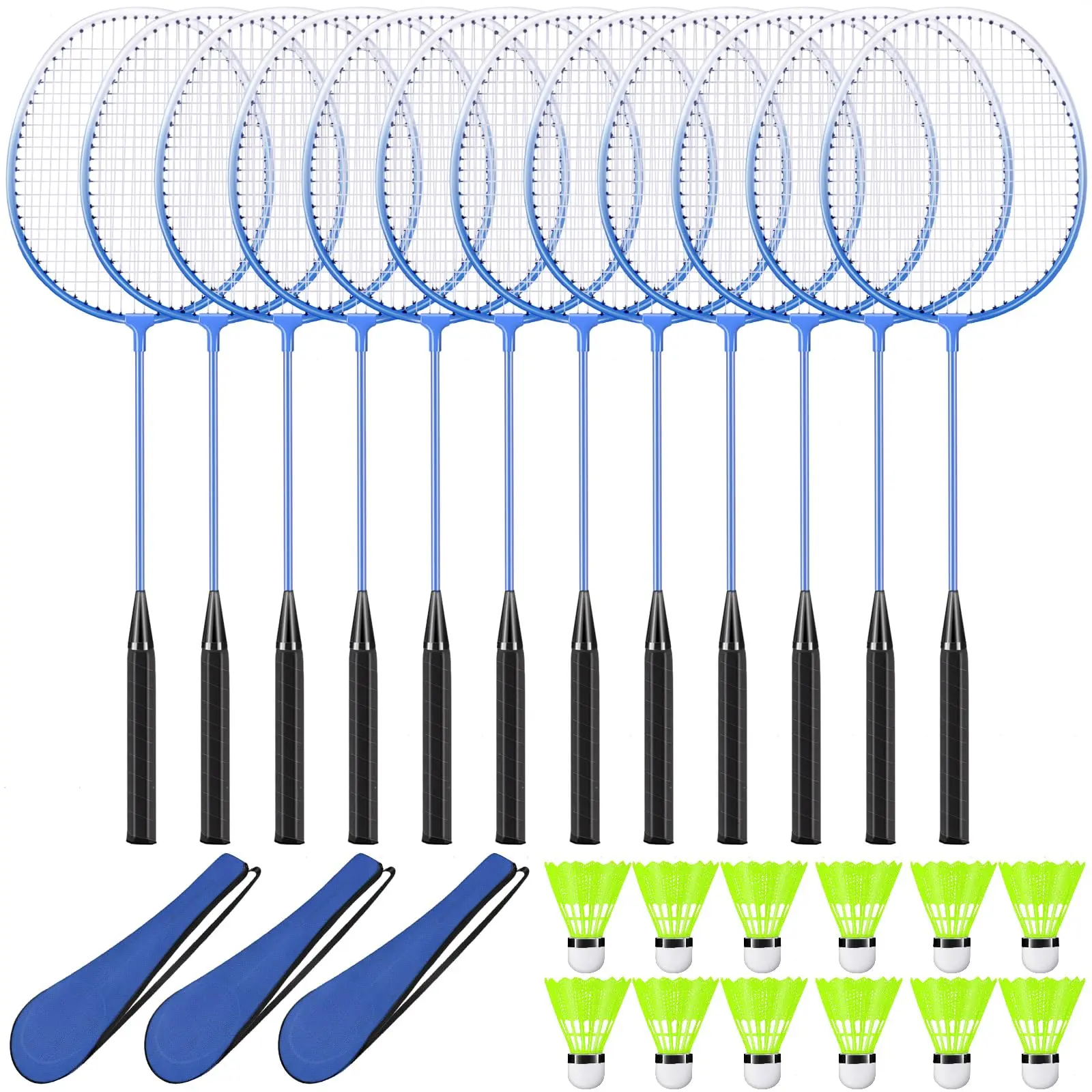 12 Pack Badminton Rackets Set Including  Nylon Shuttlecocks and Carry Bag for Outdoor Backyard Games Beginners