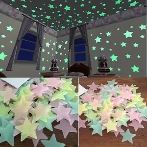 100Pcs classic luminous dim star wall sticker, reused luminous fluorescent sticker, matte surface, self-adhesive plastic decoration, for fantasy-themed rooms, multi-sided installation