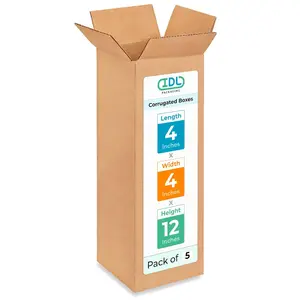 Tall Moving & Shipping Boxes 4 x 4 x 12 inches (5-Pack) - Strength 200 lb vs Regular - USA-Made Corrugated Moving Boxes for USPS/UPS/FEDEX - Box for Packaging, Moving, Shipping by