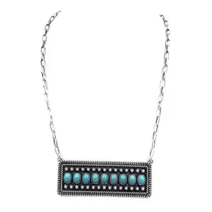 Western Stone Bubble Metal Plate Necklace: TURQUOISE