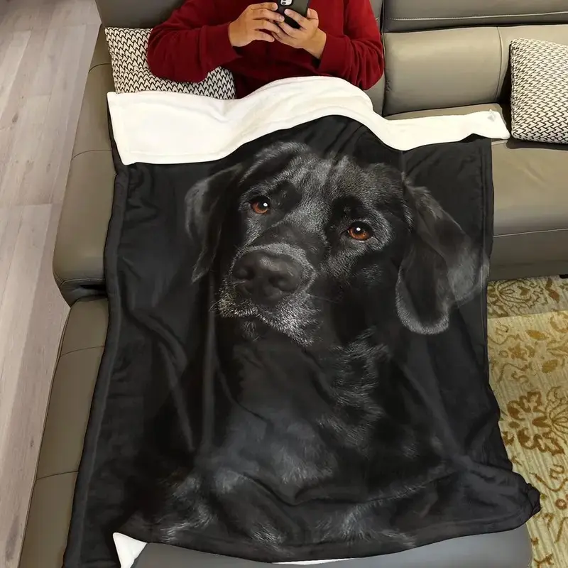 Black Labrador Animal Print Blanket - Fluffy Texture Home Throw, Vintage Room Decor, Temperature-Regulating, Machine-Washable Soft Fabric for Sofa, Bed (1 Piece)