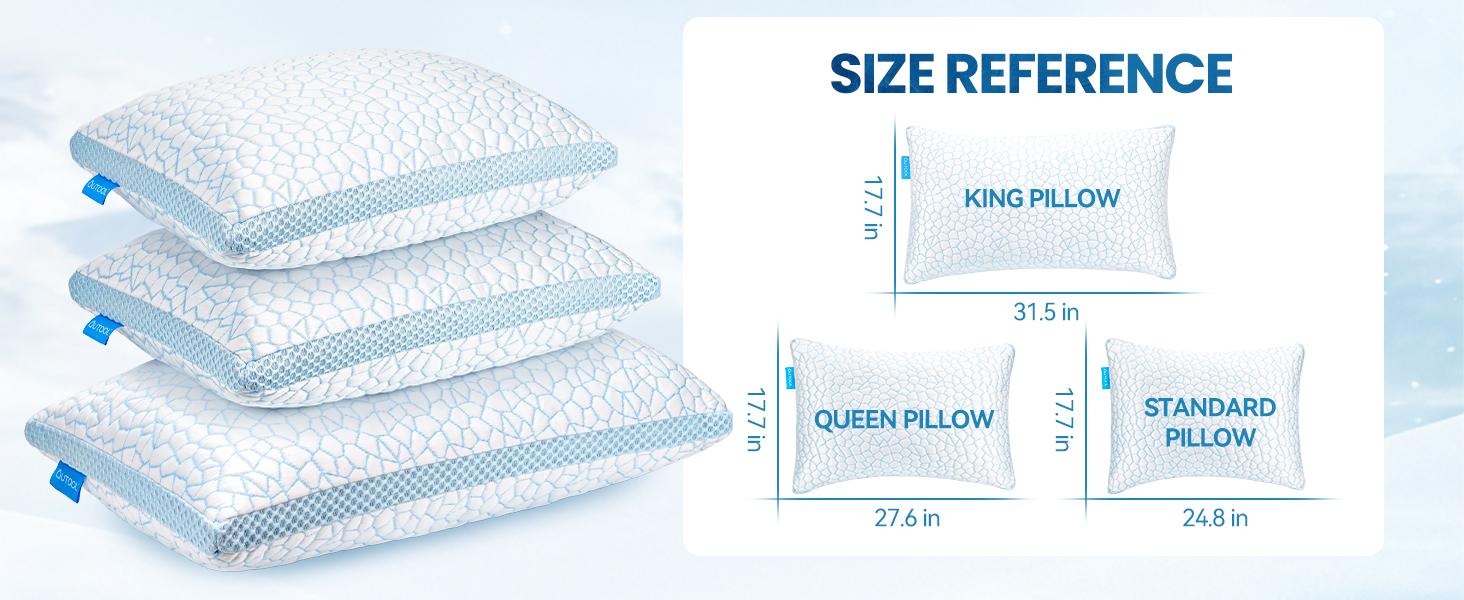 QUTOOL Luxury Cooling Memory Foam Pillows 2 Pack,Bed Pillows Set of 2,Adjustable Gel Pillow for Side Back Sleeper with Removable Cover, Valentine's Day Gifts, Decor Bedroom Accessories