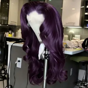 Dark Purple Wig Long Body Wave Wig Pre-plucked Hairline Heat Resistant Synthetic Glueless Wig for Women
