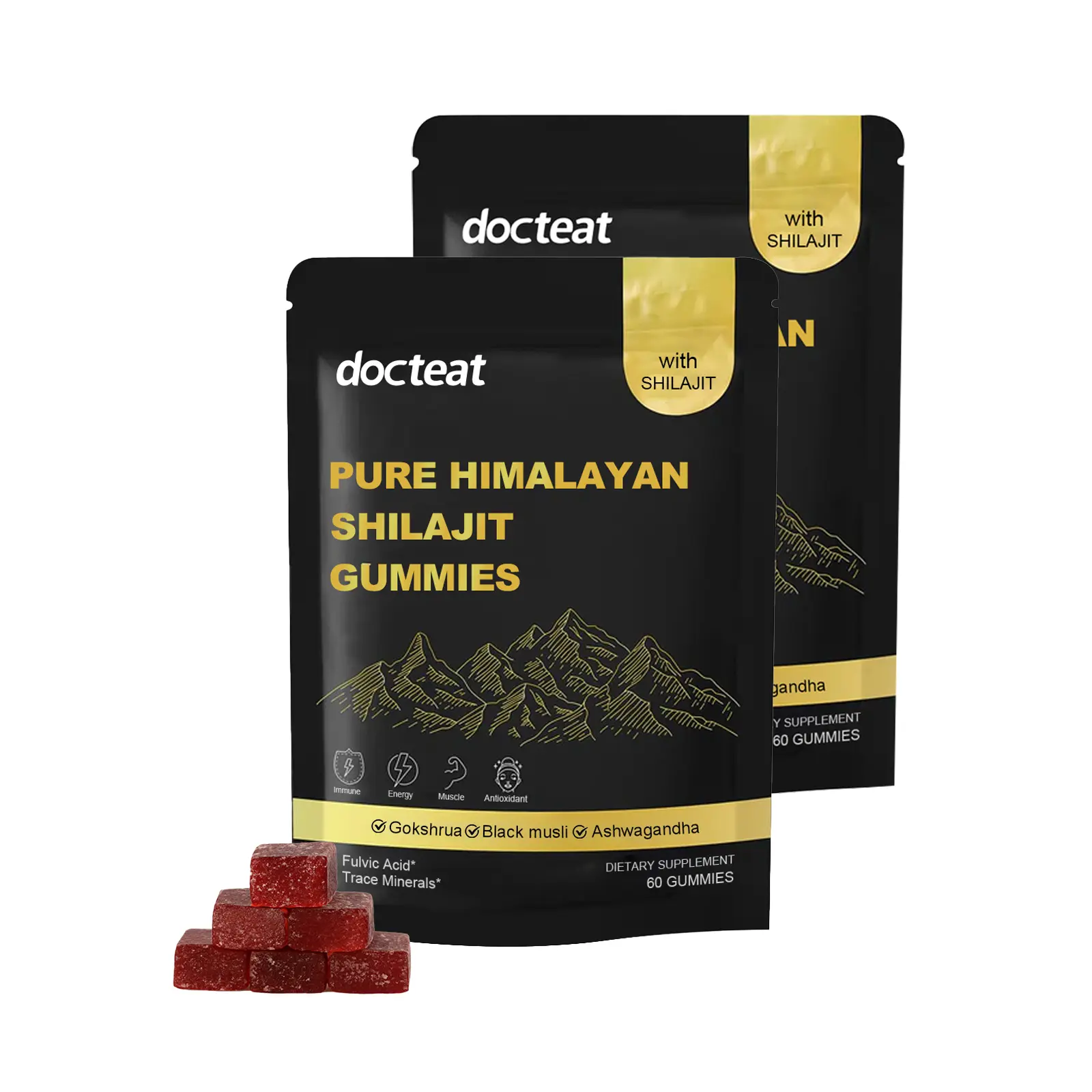 [GRAB 3 NOW] Natural Himalayan Shilajit Chewable Gummies - 60 Count Daily Vitamin Supplement for Men & Women, with Botanical Ashwagandha, Gokshura, Black Musli, Physical Energy & Vitality Support, Dietary Fitness Aid